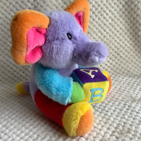 Aurora Baby Plush Rainbow Multi Coloured ABC Musical Elephant Stuffed Animal Toy - Picture 3 of 11